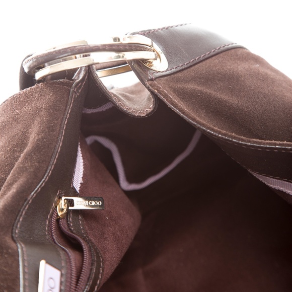 AUTHENTIC Jimmy Choo Chocolate Brown Leather Suede Purse Bag - Picture 6 of 7